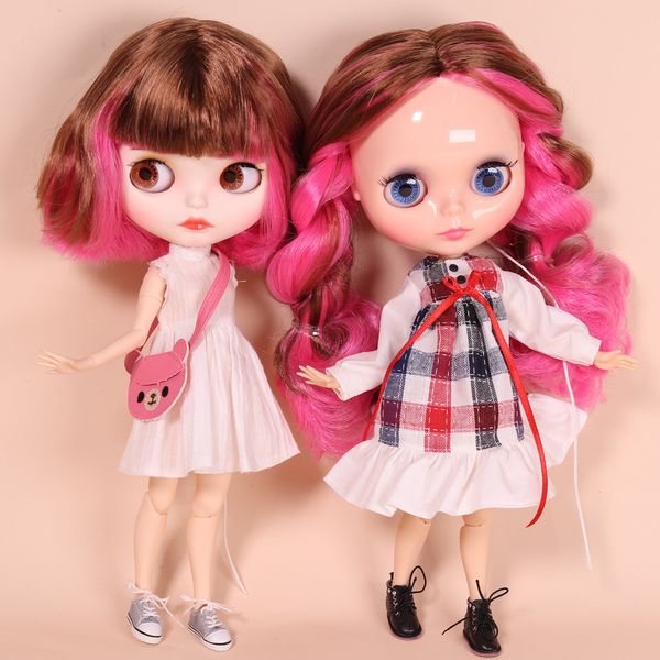 Dolls ICY DBS Blyth Doll No.BL9158/1252 Brown mix pink hair Joint body Neo 1/6 BJD anime girl ob24 230426