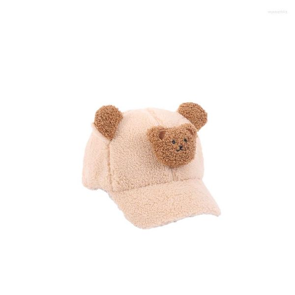 Berretti Cappelli per bambini autunnali e invernali Cappellini da baseball per orsi tridimensionali per bambini con orecchie grandi in cashmere di agnello all'ingrosso