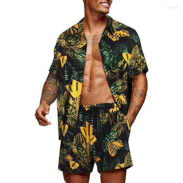 Herren Trainingsanzüge 2023 Männer Sets Drucken Patchwork Revers Kurzarm Freizeithemd Strand Shorts Sommer Streetwear Urlaub Hawaii Anzüge S-4XL