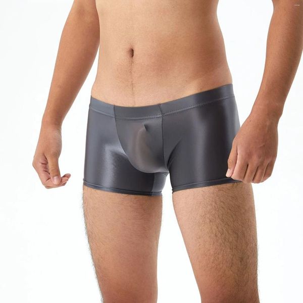 Cuecas homens brilhantes boxer shorts u convexo bolsa suave sono bottoms esportes leggings troncos calcinha lingerie erótica