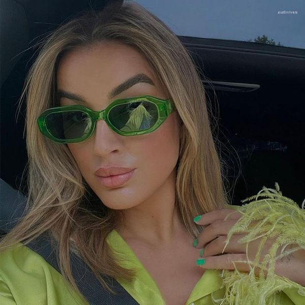 Occhiali da sole Eleganti occhiali da sole esagonali con montatura piccola da donna Designer di marca Occhiali da sole verdi ovali lucidi Occhiali da sole UV400