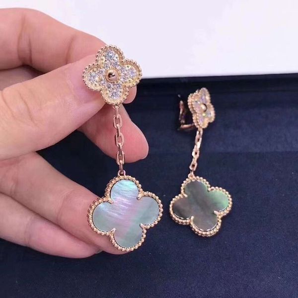 Orecchini di design 4/Quadrifoglio Charm Alta edizione V Oro spesso placcato K Rosa Quattro erba Grigio Pieno di diamanti Beimu Ear Pat Borchie pendenti femminili