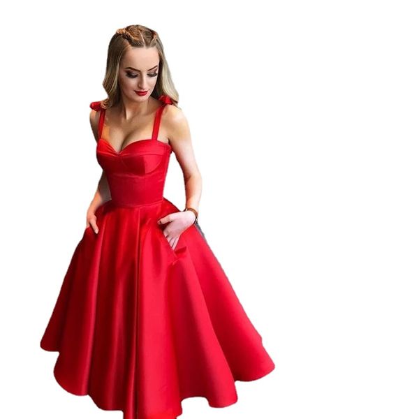 Веййин Новое прибытие спагетти Вечернее платье Формальное vestido noiva sereia красная атласная вечеринка Robe de Soiree