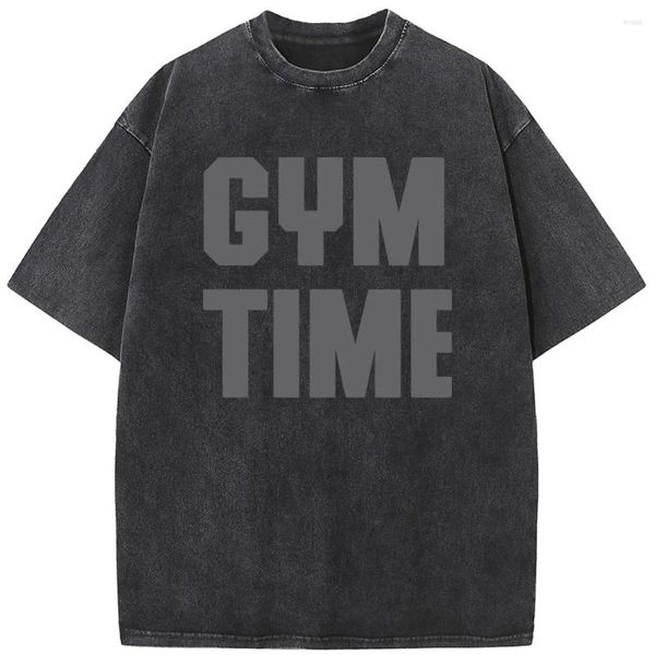 Herren T-Shirts Fitness Time Kurzarmshirt Männer Frauen Lässige Mode Übergroßes T-Shirt 90er Jahre Vintage Unisex Washed Old