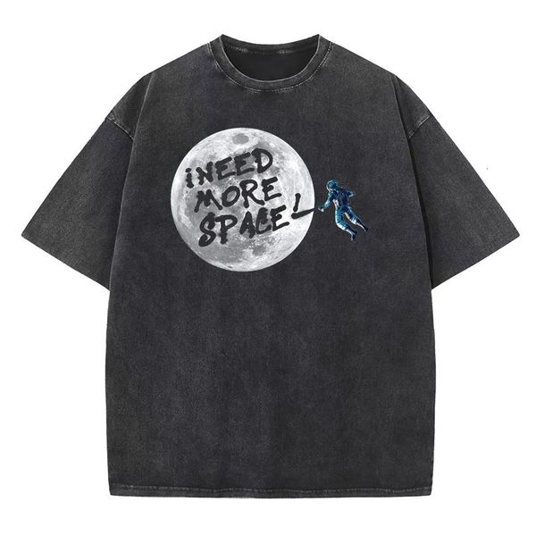 Herren T-Shirts 100% Baumwolle Space Print Vintage Herren T-Shirt Streetwear Loose Vintage Herren T-Shirt Drop Shoulder T-Shirt Herren T-Shirts Tops 230426
