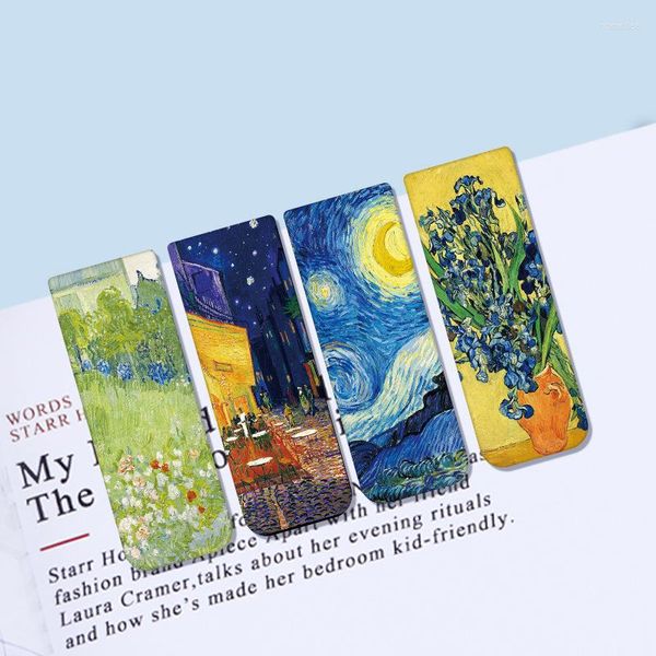 4 Stück Weltberühmte Gemälde Magnet Lesezeichen Retro Van Gogh Sternenhimmel Lesezeichen Schreibwaren Material Schule Bürobedarf
