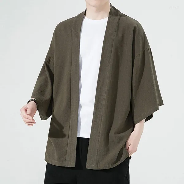 Мужские повседневные рубашки размера плюс M-5XL, лето-весна, хлопковое льняное кимоно для мужчин, винтажные японские уличные дышащие топы в стиле Харадзюку Хаори юката