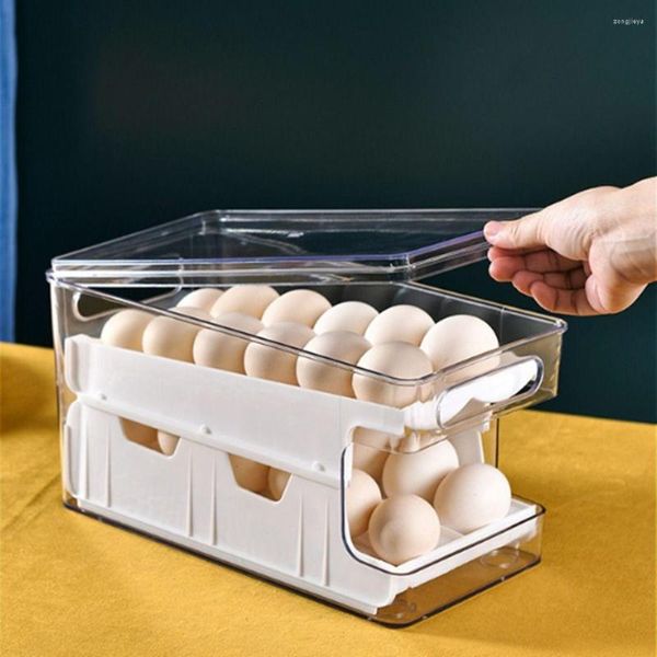 Depolama Şişeleri 1 adet yuvarlanma slayt tipi yumurta tutucu çift katmanlı buzdolabı çekmecesi organizatör konteyner mutfak aksesuarları