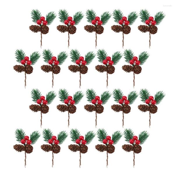 Flores decorativas berry pinhas agulhas hastes picaretas artificiais frutas de natal decoração para artesanato diy ramos de árvores falsas