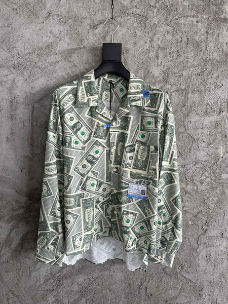 2024 ultima camicia di design di alta qualità dollaro USA stampa formato versione allentata camicia a maniche lunghe marchio di lusso camicie da uomo di fascia alta