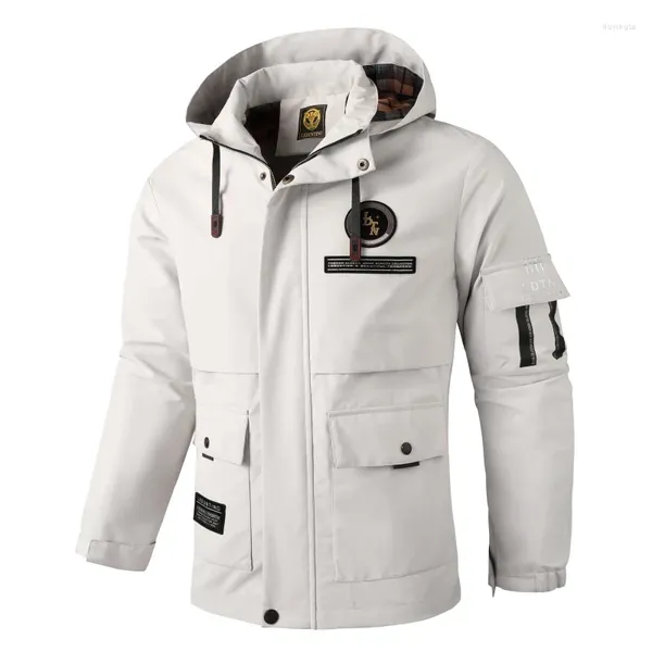 Мужские куртки 2023, уличная водонепроницаемая летная куртка большого размера с несколькими карманами, повседневная модная ветровка с капюшоном