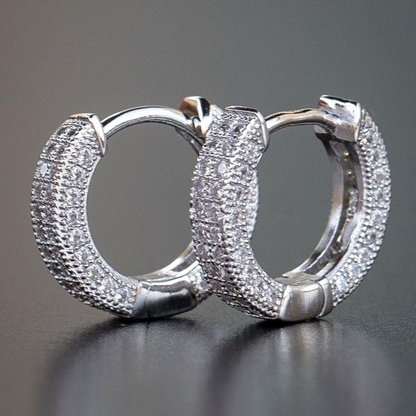 New Fashion 14K White Yellow Gold Plated Bling CZ Hoops Orecchini per uomini ragazze donne per regalo di festa