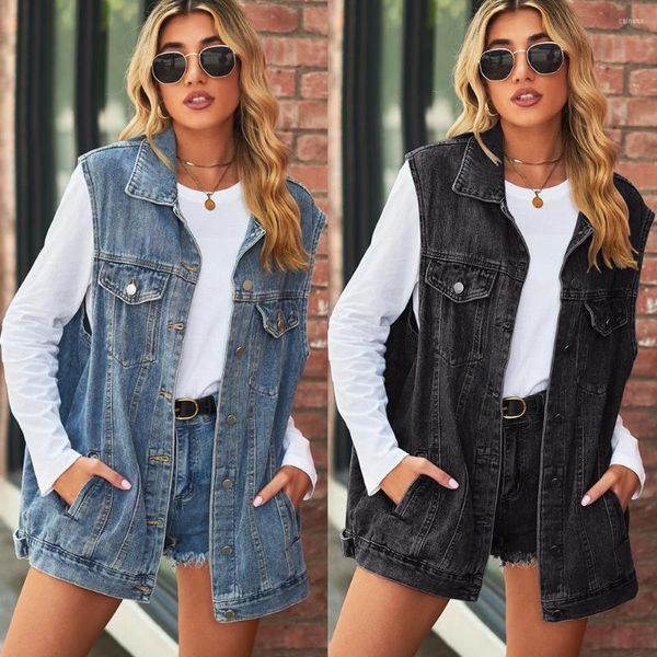 Colete feminino 2023 Denim de moda para mulheres sem mangas casuais jeans jeans jeans jeans pilotes hipster feminino roupas s-xl