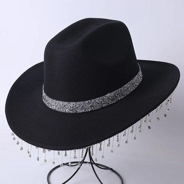 Boinas chapéu de cowgirl rosa com strass design marginal larga vaca girl hats party party cowboy figurming acessórios