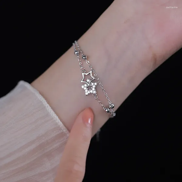 Braccialetti a maglie in argento 925 placcato catena a doppio strato zircone stella braccialetto con ciondoli braccialetto per donne ragazze gioielli regalo Sl173