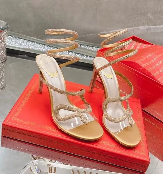 Verão Luxo Morgana Sandálias Sapatos Camurça Cristal Tiras Embelezadas Preto Ouro Salto Alto Renecaovilla Vestido De Noiva Gladiador Sandalias