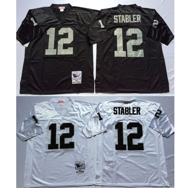 American Football Wear Ken Stabler 12 Trikots Rückfall Herren weiß schwarz Hemd Mitchell Ness Erwachsenengröße genähte Trikotmischung bestellen