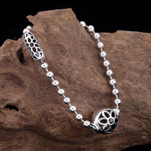 S925 Sterling Silber Armband Kreativ Aushöhlen Runde Kugel Kirschblüte Paar Mode Klassisch Netzwerk Rot Temperament Kreativ Persönlichkeit Einfach Schmuck