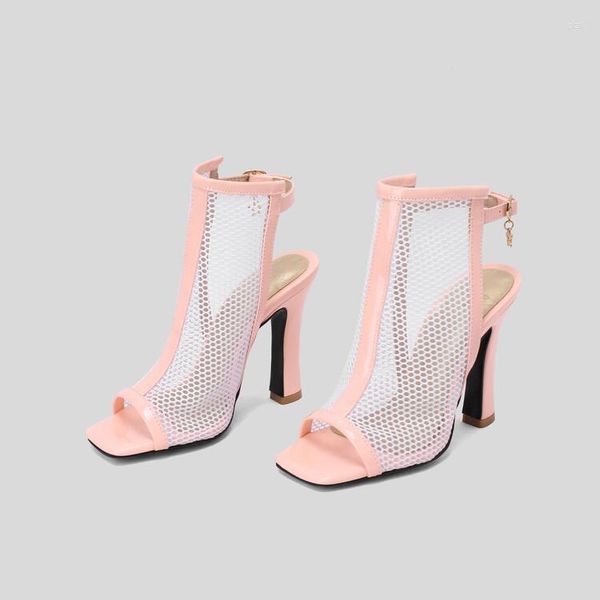 Sandalen Big Size Oversize Large für Frauen und Damen Square Toe High Heel mit Mesh-Design Atmungsaktivität