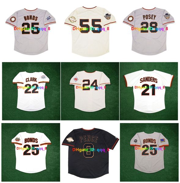 Barry Bonds 2010 2002 World Series SF Giants Maglia da baseball Throwback Tim Lincecum Buster Posey Madison Bumgarner Willie Mays Deion Sanders Crawford Taglia S-4XL