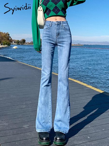 Calças de brim syiwidii super elástico para mulheres cintura alta alargamento calças jeans vintage streetwear y2k moda bell bottoms jeans feminino