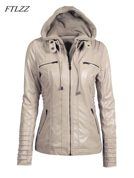 Giacche ftlzz 7xl Donne giacca in leatine con cappuccio con cappuccio per moto per motociclisti staccabile in pelle casual punk capoccia