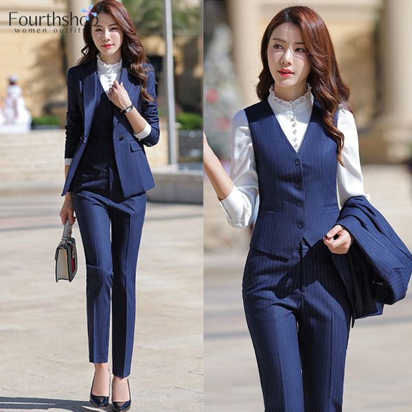 Abiti da donna blazer eleganti 3 pezzi set da donna a strisce formale formale per cani da lavoro da lavoro da lavoro da lavoro da lavoro