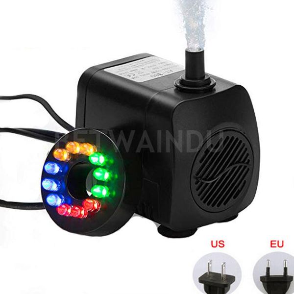 Pompe Pompa per acqua dell'acquario da 2,5 W/4 W/7 W/12 W/15 W 220 V/110 V con luci a LED Pompa sommersa Flusso regolabile Spina UE/USA