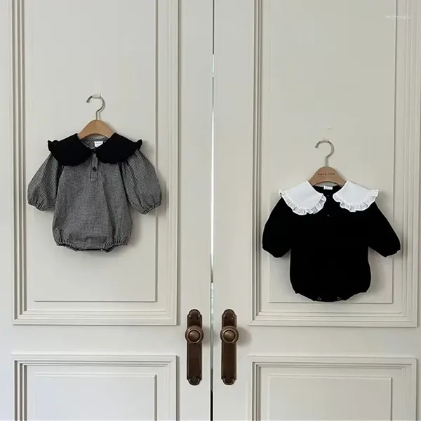 Strampler, weich, gemütlich, kleiner Junge und Mädchen, süßer Strampler mit Blütenblattkragen, koreanischer Stil, Kleinkind-Baby-Herbst-Bodysuit, 0–24 Monate geborenes Outfit