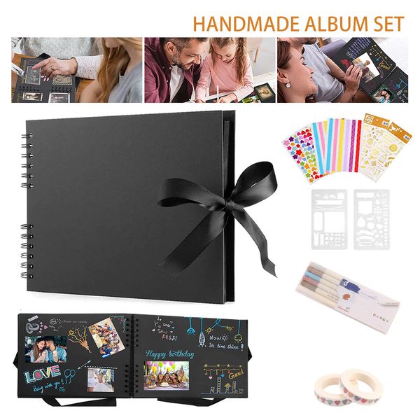 Álbum de quadros Foto 80 Halaman hitam buku memori kertas kerajinan a4 gambar scrapbooking diy hadiah ulang tahun pernikahan anakanak 230425