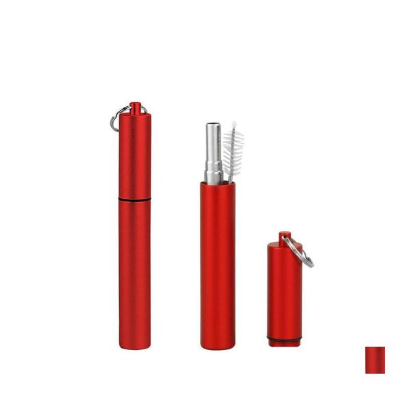 İçme Pipetleri Katlanabilir Metal St Set Dış Mekan Taşınabilir Fırça Paslanmaz Çelik Katlanabilir STS BAR MUTFAK ALICI DEL DEL DHYBT