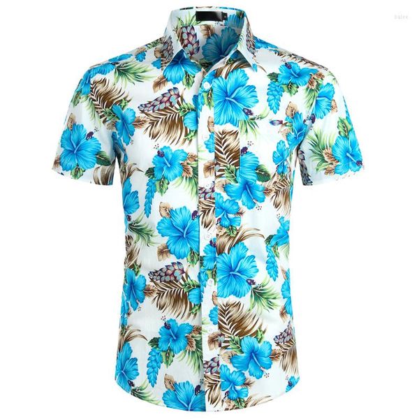 Мужские повседневные рубашки гавайские мужские мужские тропические розовые цветочные пляжные рубашка летняя одежда для отдыха с коротким рукавом Гавай