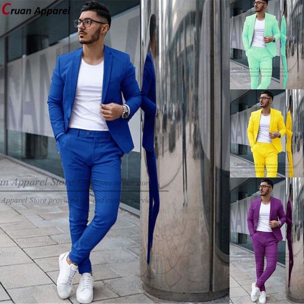 Abiti da uomo Blazer 20 colori Casual Royal Blue Abiti da uomo Set Custom Slim Man Groom Wedding Suit Tuxedo Fashion Business Jacket con pantaloni 2 pezzi 230425