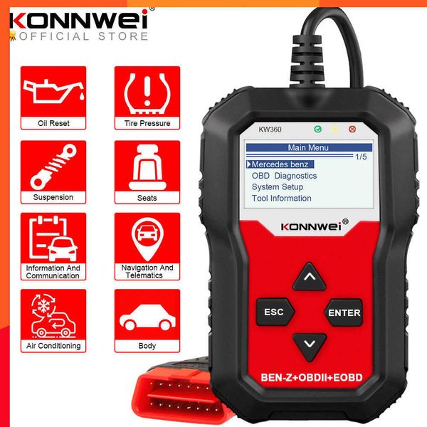 Neue KONNWEI KW360 Obd2 Auto Scanner Obd 2 Auto Diagnose für Mercedes-Benz Full Systems Diagnostic Tool W212 ABS Airbag Oil Reset