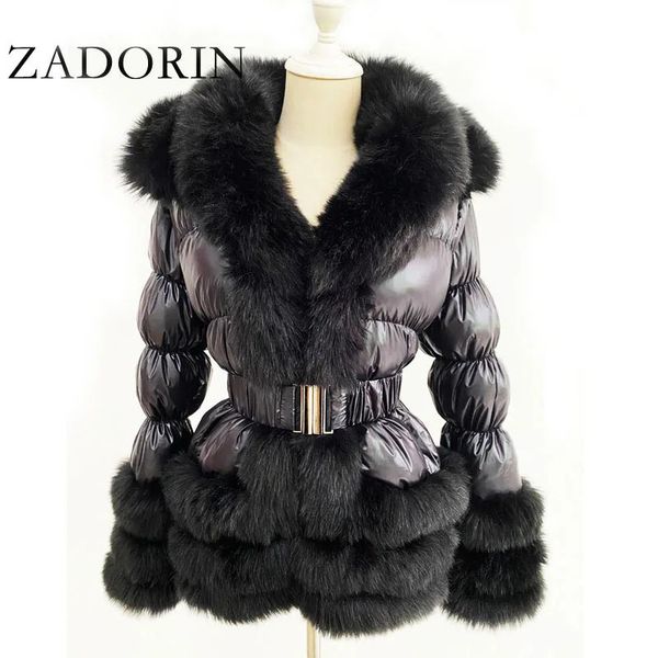 Женское зимнее пальто из искусственного меха ZADORIN, теплая белая куртка на утином пуху, женское пальто из искусственного меха со съемными рукавами и капюшоном, черная куртка-пуховик 231124