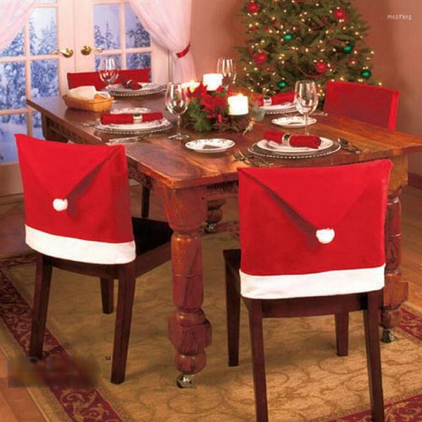 Decorações de Natal Papai Noel Hat Hat Chauts Capas de 65cm 50 cm de decoração de pano vermelho para a festa da mesa de jantar