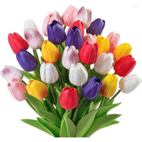 Flores decorativas 5 pçs artificial real toque tulipa buquê falso decoração para festa de casamento escritório em casa jardim decoração dos namorados