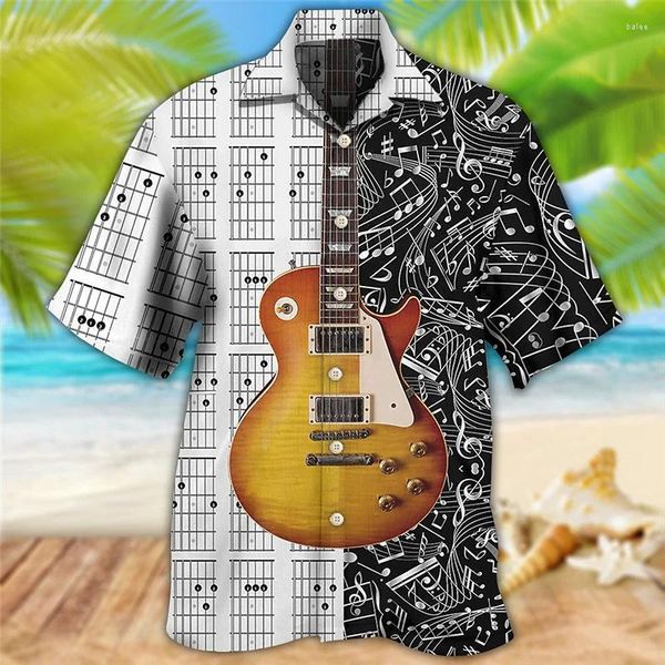 Freizeithemden für Herren Herrenhemd Sommer Hawaiian Graphic Prints Guitar Turndown Khaki Holiday Short SleeveApparel Tropical Fashion Soft