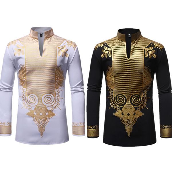Ethnische Kleidung Männer Drucken Afrikanische Druckkleider Reiches Bazin Dashiki Langarm-T-Shirt Traditioneller Modestil Erwachsene Blusenkleidung 230425