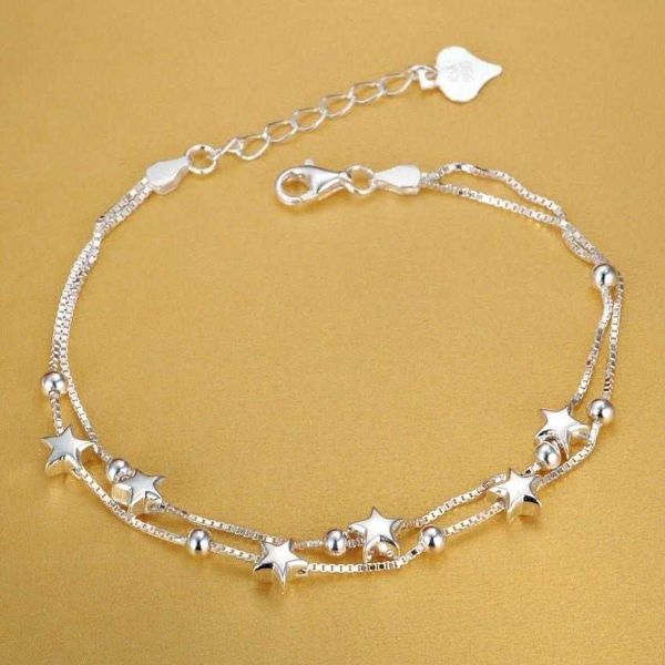 Bracelets de charme 925 STERLING SLATER BONITAS STARS BRACELETS PARA MULHERES MULHERES DESIMINADORES DE FESTO DE FESTO COREIRA PRESENTES DE HODIONS DE FERIDADES Z0426