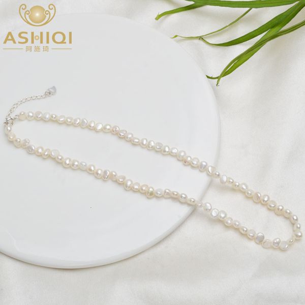 Strands Strings Ashiqi Colar de pérola de água doce Ashiqi Jóias de pérolas barrocas para mulheres Casamento 925 Clasp de prata no atacado 230426