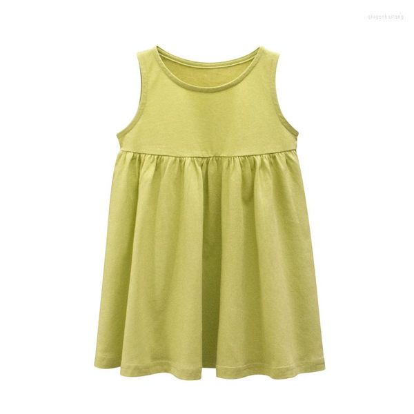 Vestidos de menina crianças meninas meninas sem mangas a linha de linear roupas de verão roupas de algodão de algodão vestido de vestuário amarelo verde amarelo 230224