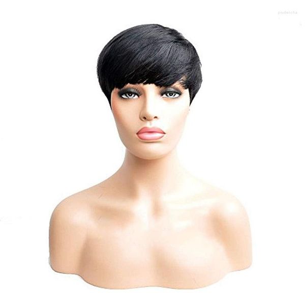 Pixie Cut perruque Bob Lace Front court droit émoussé perruques de cheveux humains avec une frange complète pré plumé 13x4 pour les femmes 150%