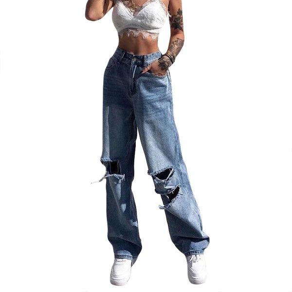 Jeans Spring Autunno Jeans Harajuku Pantaloni di jeans Hollow Womens 2021 Hot Pure Leisure Sciose pantaloni di bagliore slim mujer hip hop pantaloni in denim hip hop