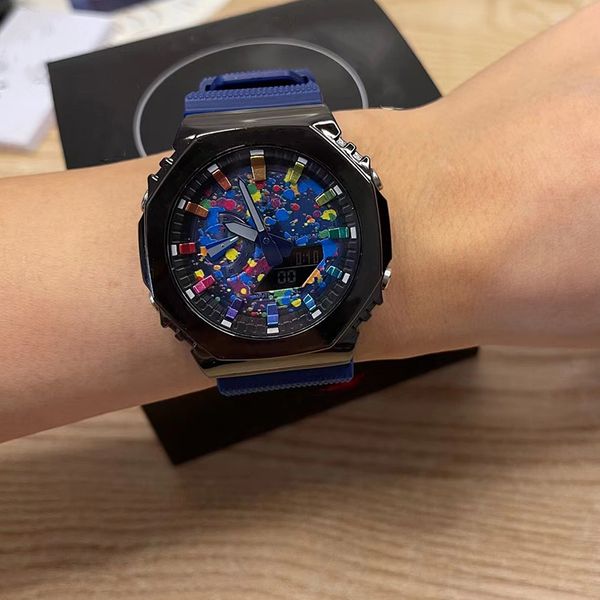 Оригинальные шоковые часы унисекс 2100, спортивные цифровые кварцевые часы со светодиодной подсветкой, со съемной сборкой, мировое время, циферблат из сплава, GM Oak Series2024