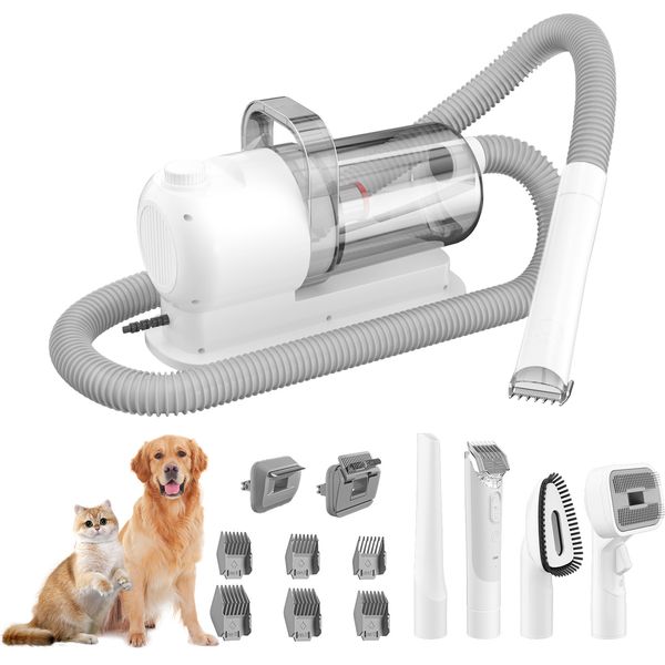 YUEXUAN Designer Professioneller Haustierpflege-Staubsauger mit 2,5 l Fassungsvermögen, All-in-One-Haarschneidemaschinen-Set für Hunde und Katzen, perfekt für Tierhaare, weißes Haustierpflegeset für Tiere