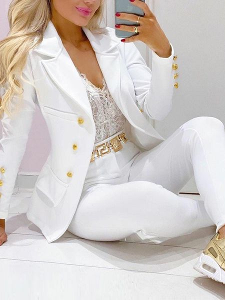 Damenanzüge Blazer White Blazer Anzug für Frauen Zwei Stücke Set Formal Langarmjacke und Hosen Büro Damen Business Wear 230426