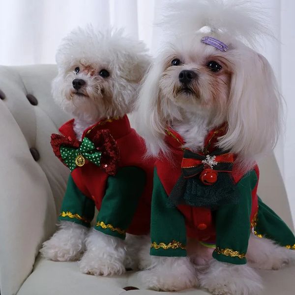 Cão vestuário artesanal inverno roupas de cachorro casal vestido pet suprimentos jaquetas natal bonito capa de lã traje quente festival feriado ano 231124