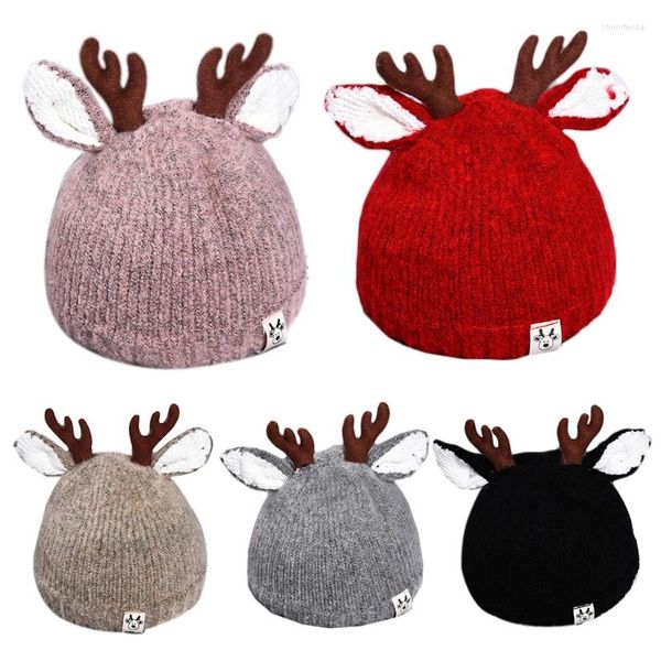 Boinas fofas chapéu de lã Christmas Antlers de Natal Infantil Infantil Presente criativo para meninos Festas de fantasia de Halloween