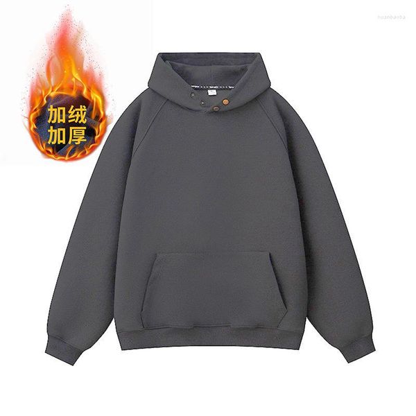 Felpe con cappuccio da uomo Felpa americana ispessita con bottoni con cappuccio Tinta unita Maglione pesante per uomo in autunno e inverno Cappotto pullover 5XL